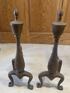 Vintage Antique Pair Of Cast Iron Fireplace Andirons 19 75 Tall
