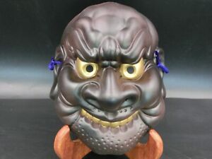 Japanese Vintage Pottery Kagura Mask Rikishi Angry Sumo Wrestler Face Noh Mask