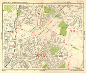 Nw London Church End Hampstead Garden Suburb East Finchley Bacon 1928 Map