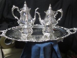 5pc Wallace Baroque Silverplate Large Tea Set Tray 29 