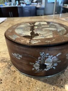  Antique Chinese Rosewood Inlaid Mother Of Pearl Sewing Box Compartments