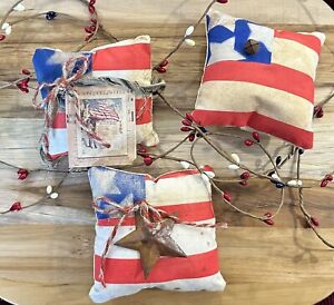 Set Of 3 Patriotic Bowl Filler Grubby Americana Flag Fourth July Decor Rustic