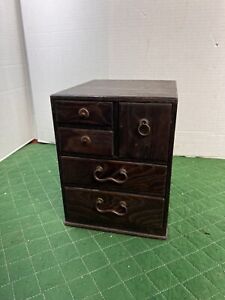 Antique Desktop Wood Jewlery Box Sewing Apothecary Medicine Cabinet Tansu Chest