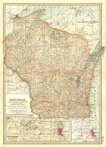 Wisconsin Counties Indian Reservations Milwaukee Waukesha Lakes 1903 Map