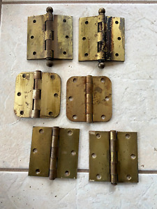 6 Vintage Fancy Salvaged Brass Door Gate Barn Hinges All 3 1 2 3 Sets Of 2