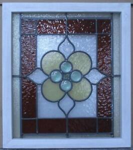 Victorian English Leaded Stained Glass Window Abstract Bullseye 20 3 4 X 23 3 4