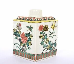 1930 S Chinese Export Famille Verte Porcelain Tea Caddy Bird Flower Marked