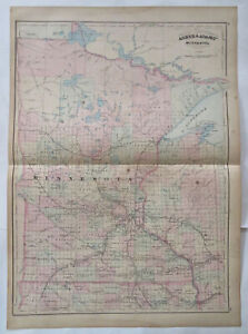 Minnesota 1872 Scarce Large Hand Colored State Map Asher Adams