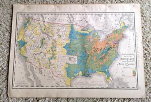 Vintage Original Antique United States 1890 Population Density Map Rand Mcnally