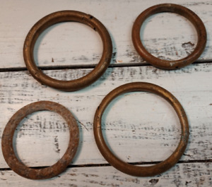 4 Vintage Rusty Metal Brass Iron Rings Industrial Farm Barn Garden Steampunk