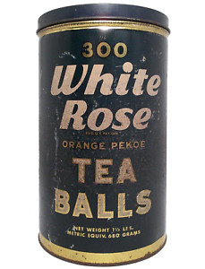 1930 S White Rose Orange Pekoe Tea Balls Litho D Enml Tin Advertising Can W Lid