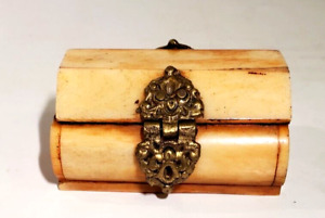 Antique Vintage Bovine Bone Brass Trinket Box Souvenir Box Israel