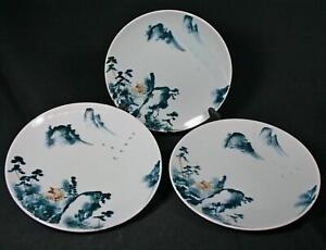 Set Of 3 Vintage Antique Japanese Arita Ware Crane Dinner Plates 1800 S