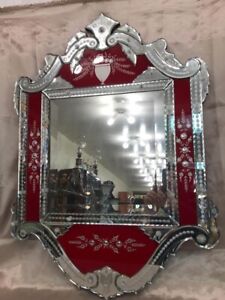 Venetian Cranberry Beveled Glass Mirror