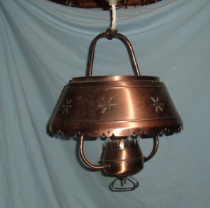 2 Vintage Antique Mid Century Copper Colonial Hanging Kitchen Ceiling Lamp