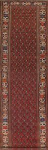 Pre 1900 Paisley Malayer Vegetable Dye Hand Knotted Runner Antique Rug 4 X17 