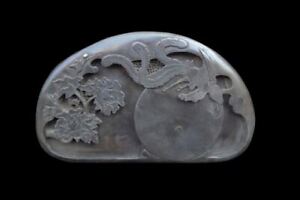 Very Large Old Chinese Hand Carving Phoenix Flowers Ink Stone Mark W Ink Stick