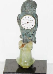 Antique Desk Clock Verge Fusee German Bronze Owl Figure C1790s By J J Baerr