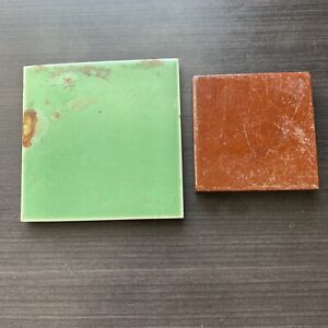 Lot Of 2 Antique Glazed Square Floor Tiles Named 1 A E T Co No 5 Red Green
