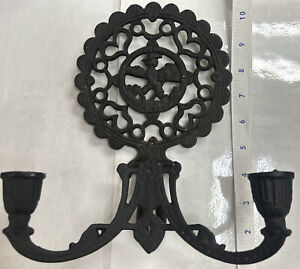 Vintage Cast Iron Double Arm Wall Sconce Candlestick Holder