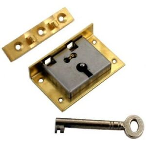 Large Brass Half Mortise Chest Or Box Lid Lock W Skeleton Key S 11 1 Key 