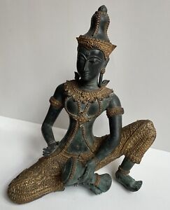 Antique Thai Hindu Bronze Buddha Statue Playing Drum 9 Tall