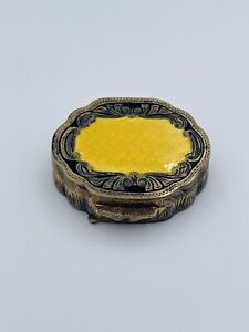 Vintage Italy 925 Sterling Silver Yellow Enamel Guilloche Box