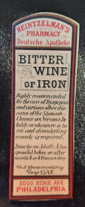 Old Quack Medicine Label Heintzelman S Pharmacy Bitter Wine Of Iron Philadelphia