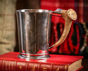 Awesome Antique Silverplate Antler Handle Tankard Trophy Cup