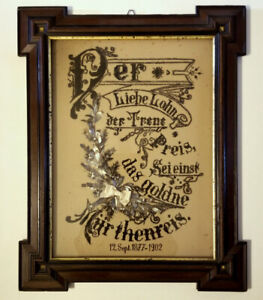 Antique Victorian Punched Paper Black Mourning Sampler German Reward Of Love