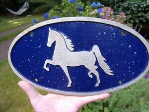 Mid Century Mod Shabby Horse Plaque Aluminum W Chippy Paint Prancing Pony Sign 