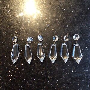 Vintage Cut Glass Crystals Chandelier 2 Droplets Spare Parts Set 4