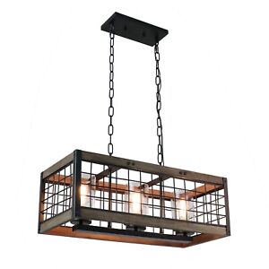 Rustic Chandelier Wood Light Fixture With Clear Glass Shades