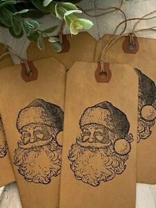 25 Large Santa Coffee Stained Primitive Hang Gift Tags Christmas Farmhouse Lot