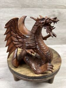 Novico Hand Carved Wood Dragon Sculpture Winged Dragon Lifelike Signed Artist
