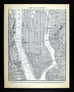1937 Map New York City Manhattan Central Park Wall Street Time Square Broadway
