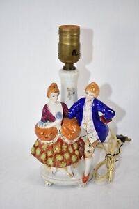 Vintage Victorian Colonial Couple Fugurine Lamp Handpainted Japan