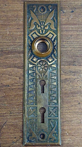 Antique Vintage Eastlake Ornate Brass Door Knob Double Keyhole Back Plate