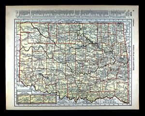 1937 Rand Mcnally Map Oklahoma City Tulsa Guthrie Tahlequah Ada Enid Muskogee Ok