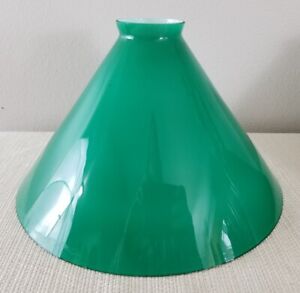 Vintage Cased Glass Lamp Shade Emerald Green Cone Shape Industrial Art Deco