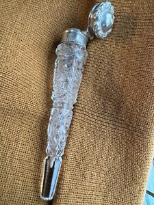Antique Victorian Chrystal Glass Perfume Bottle W Sterling Silver Hinged Cap