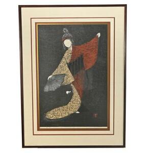 1950s Kaoru Kawano Signed Dancing Figure Mai Ogi Woodblock Print Lmte 6 300