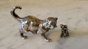 Antique Silver Miniature 19th Century Set Of 2 Cats