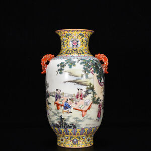 13 7 Old Qing Dynasty Qianlong Mark Porcelain Colour Enamels Figure Story Vase