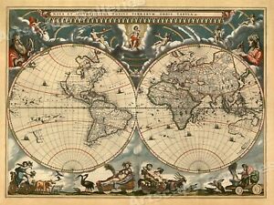 1664 Nova Terrarum Orbis Old World Historic Map Poster 24x32