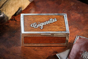 Fine Sterling Silver And Oak Wood Antique Cigarette Desk Trinket Jewelry Box
