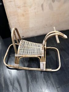 Aged Mid Century Modern Franco Albini Style Rattan Bamboo Rocking Horse