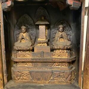 Amida Nyorai Buddha Amitabha Statue With Zushi 9 Inch 19th C Edo Japan Antique