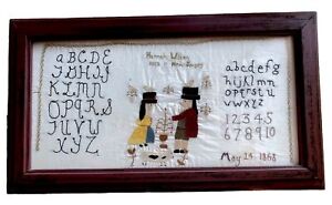 Americana Needlework School Abc Sampler With Colonial Pictorial