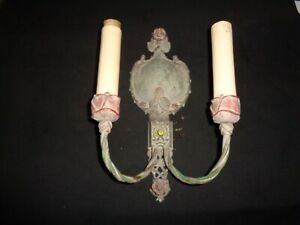 Vintage Antique Electric Wall Sconce Light 2 Socket Needs Rewired Rose Themed